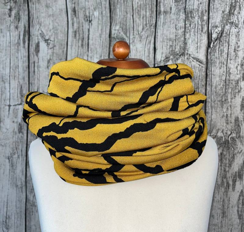xxl - Doppel Loop Fleece Schal Kuschelschal Steifen Linien Senf Schwarz Neu von Lieblingsstueck4U