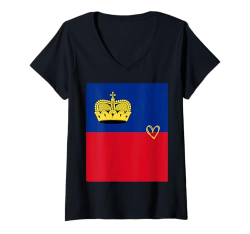 Damen Liechtenstein Flagge Liechtensteiner Herz Stolzer Nationalfeiertag T-Shirt mit V-Ausschnitt von Liechtenstein Flag Liechtensteiner Gifts Idea