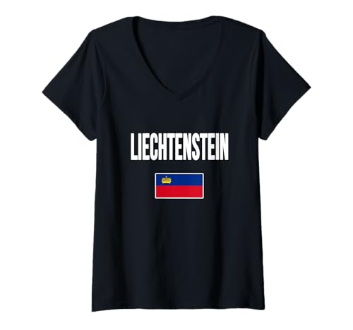 Damen Liechtensteinische Flagge T-Shirt mit V-Ausschnitt von Liechtensteinische Flagge .