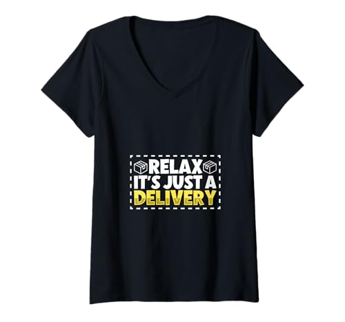 Damen Entspann Dich - Nur Lieferung - Kurier Fahrer T-Shirt mit V-Ausschnitt von Lieferfahrer und Paketboten Designs