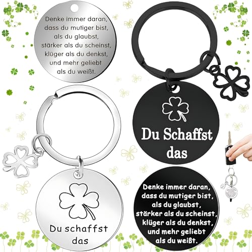 Liekadijiae 2 Stück Glücksbringer Schlüsselanhänger, Schlüsselanhänger Spruch, Glücksbringer Schule, Schlüsselanhänger mit Vierblättrigem Kleeblatt, Inspirierender Schlüsselanhänger aus Edelstahl von Liekadijiae