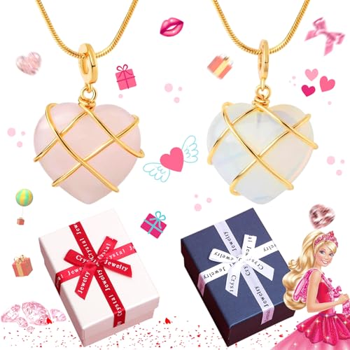 Liekadijiae Barbie Kette Diamantschloss Herz, Natürliche Liebes-Herz-Kristall-Anhänger-Halskette für Damen, Mädchen Rose Barbie Halskette Schmuck Zubehör, Diamantschloss Herz Herzkette von Liekadijiae