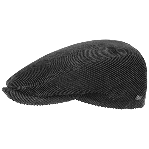 Lipodo Cord Flatcap schwarz Herren/Damen - Schirmmütze aus Baumwolle - Schiebermütze mit Futter - Cap Größe L 58-59 cm - Cordmütze Sommer/Winter von Lipodo