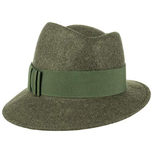 LIERYS Asym Melange Damenhut Wollfilzhut Filzhut Wollhut Hut Damen - Made in Italy mit Ripsband Frühling-Sommer Herbst-Winter - One Size Oliv von LIERYS