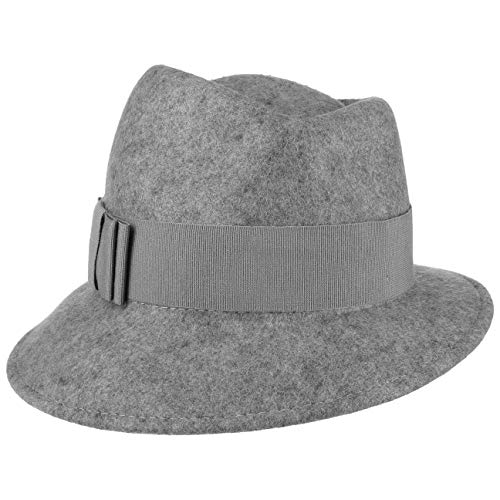 LIERYS Asym Melange Damenhut Wollfilzhut Filzhut Wollhut Hut Damen - Made in Italy mit Ripsband Frühling-Sommer Herbst-Winter - One Size grau von LIERYS