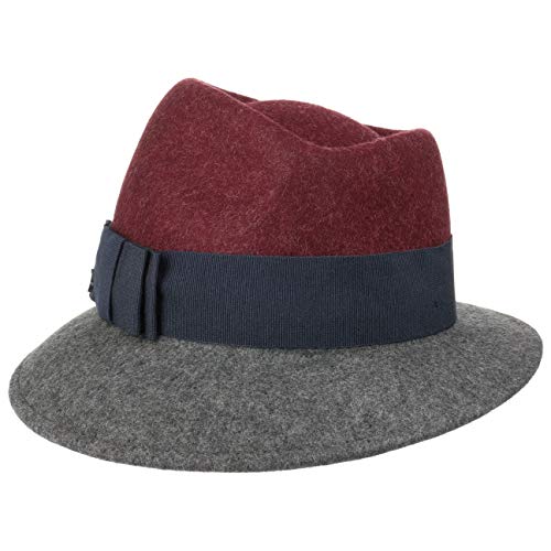 LIERYS Asym Twotone Wollfilzhut Damenhut Hut Filzhut Wollhut Damen - Made in Italy Trilby mit Ripsband Herbst-Winter - One Size Bordeaux-dunkelgrau von LIERYS