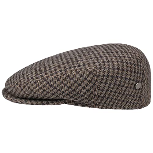 LIERYS Britain Hahnentritt Flatcap Herren Made in Italy Schiebermütze aus Wolle Modern mit glattem Innenfutter Schirmmütze kariert Herbst Winter braun 61 cm von LIERYS