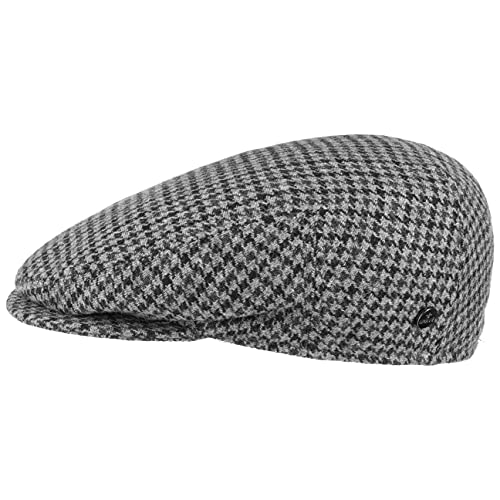 LIERYS Britain Hahnentritt Flatcap Herren Made in Italy Schiebermütze aus Wolle Modern mit glattem Innenfutter Schirmmütze kariert Herbst Winter grau 62 cm von LIERYS