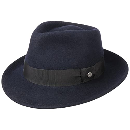 LIERYS City Filzhut - Wollfilzhut Damen/Herren - Hut aus Filz (Wollfilz) - Herrenhut wasserabweisend - Wollhut Packable - Bogarthut Sommer/Winter - Fedora blau M (56-57 cm) von LIERYS