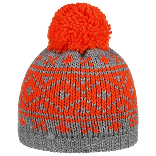 LIERYS Eyecatcher Bommelmütze Beanie Norwegermuster Made in Germany Unisex Hochwertiger Materialmix Herbst Winter Neonorange One Size von LIERYS