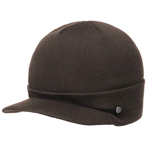 LIERYS Fine Merino Strickcap Damen Herren Wintermütze aus Merinowolle Mütze mit Schirm Herbst Winter Dunkelbraun One Size von LIERYS