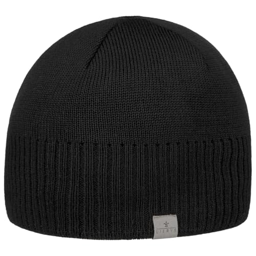 LIERYS Fine Rip Merino Beaniemütze Herren - Mütze Made in Germany - Beanie aus Merinowolle - Wintermütze mit Fleecefutter - Strickmütze Herbst/Winter - Wollmütze schwarz One Size von LIERYS