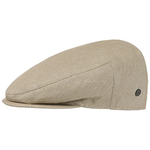 LIERYS Inglese Flatcap Herren Made in Italy Schiebermütze Leinen Baumwolle Denim-Look Frühjahr Sommer beige 57 cm von LIERYS