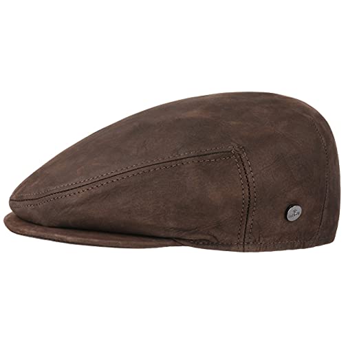 LIERYS Leder Flatcap Lederflatcap Herrencap Cap Schirmmütze Schiebermütze für Herren Ledercap Schirmmütze mit Schirm, mit Futter Winter Sommer (56 cm - braun) von LIERYS