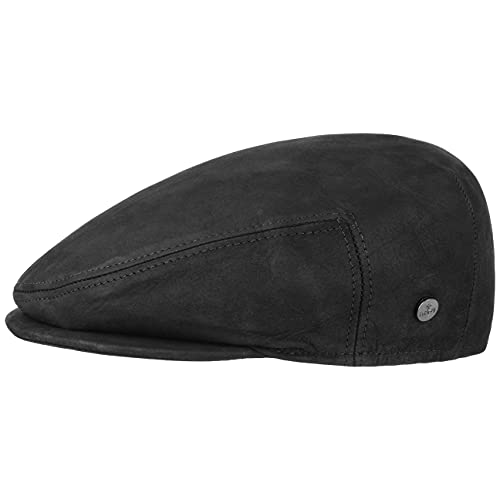 LIERYS Leder Flatcap Lederflatcap Herrencap Cap Schirmmütze Schiebermütze für Herren Ledercap Schirmmütze mit Schirm, mit Futter Winter Sommer (56 cm - schwarz) von LIERYS