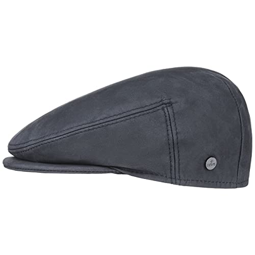 LIERYS Leder Flatcap Lederflatcap Herrencap Cap Schirmmütze Schiebermütze für Herren Ledercap Schirmmütze mit Schirm, mit Futter Winter Sommer (57 cm - blau) von LIERYS