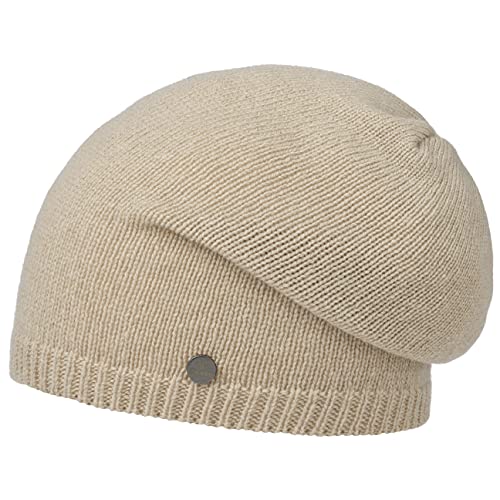 LIERYS Merino Kaschmir Long Beanie Damen Herren Mütze mit Merinowolle Kaschmir Strickmütze Made in Germany Herbst Winter beige One Size von LIERYS