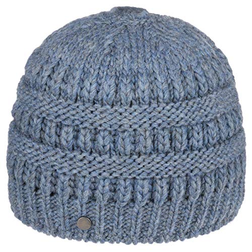 LIERYS Mütze mit Zopfloch Damen Strickmütze Beanie Schurwolle Alpakawolle Futter Baumwolle Herbst/Winter Denim One Size von LIERYS