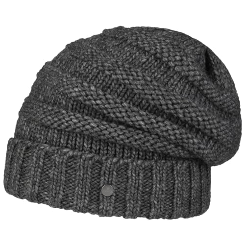 LIERYS Long Beanie Strickmütze Damen/Herren - Wintermütze mit Alpakawolle - Made in Germany - Herbst/Winter - Oversize-Mütze mit Strickmuster - Wollmütze grau One Size von LIERYS