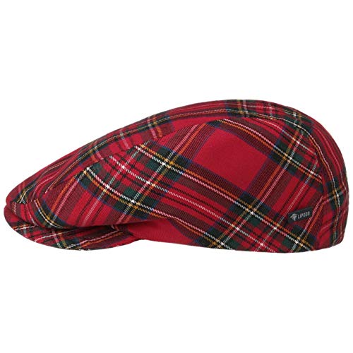 Lipodo Tartan Schottenkaro Flatcap Damen/Herren/Kinder - Schiebermütze Made in Italy - Schirmmütze Herbst/Winter - Wintermütze gefüttert - Flat Cap mit Karomuster rot 53 cm von Lipodo