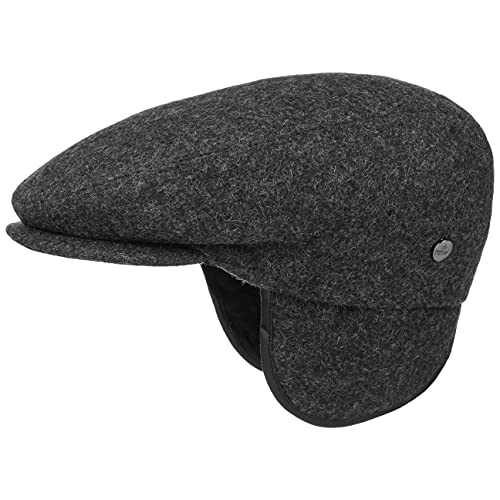 LIERYS Teflon Flatcap mit Ohrenklappen Damen Herren Made in Italy Wollmütze Wasserabweisend Gefüttert Herbst Winter anthrazit 57 cm von LIERYS