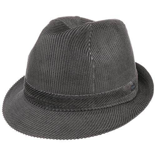 Lipodo Molinar Cordhut grau Herren - Herrenhut aus Baumwolle - Hut Größe 56 cm - Trilby aus Cord - Stoffhut mit Ripsband und Innenfutter - Kordhut Sommer/Winter von Lipodo