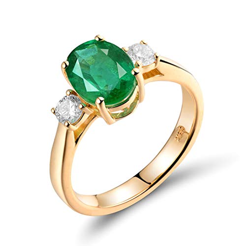 Lieson 750 Gold Ring Damen, Eheringe für Frauen Elegant Oval Smaragd 1.65ct mit Diamant 0.3ct Hochzeitsringe Gold Große 48 (15.3) von Lieson