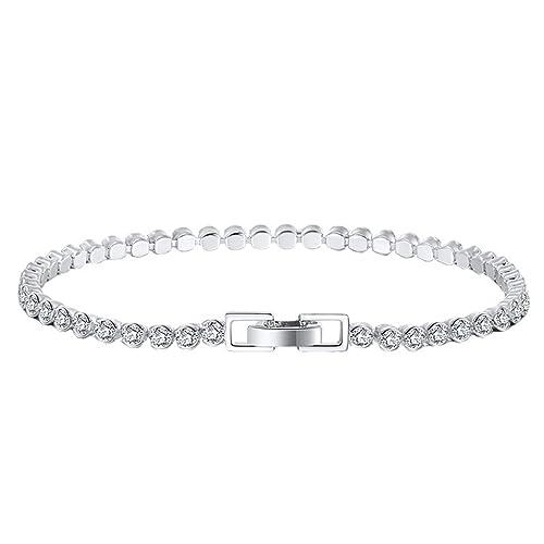 Lieson 925 Silber Armband Damen, Armbänder 2.5MM Breite Tenniskette mit Zirkonia Silber 19CM, Geburtstag Muttertag Weihnachten Geschenk für Mama Ehefrau Freundin von Lieson