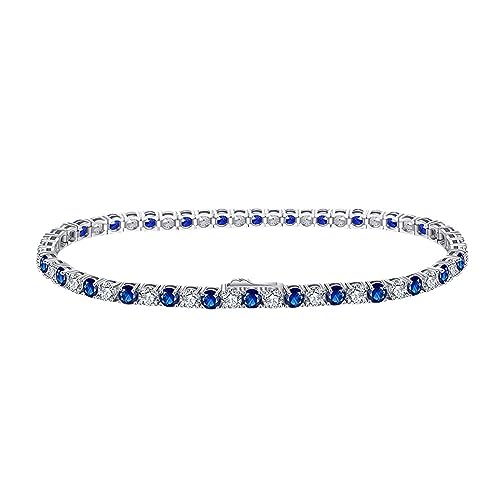 Lieson 925 Silber Armband Damen, Armkette Tenniskette mit 3MM Blau Weiß Zirkonia Silber 19CM, Geburtstag Muttertag Weihnachten Geschenk für Mama Ehefrau Freundin von Lieson