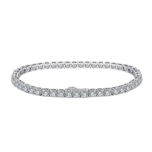 Lieson 925 Sterling Silber Armband Damen, Gliederarmband Tenniskette mit 4MM Rund Zirkonia Silber 18CM, Geburtstag Muttertag Weihnachten Geschenk für Mama Ehefrau Freundin von Lieson