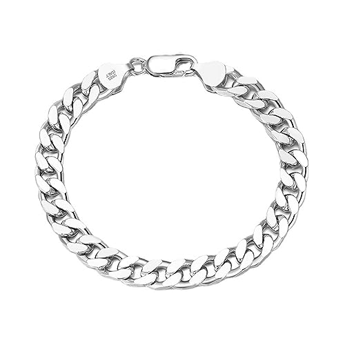 Lieson 925 Sterling Silber Armband Damen Herren, Armkette Punk 7MM Breite Panzerkette Silber 21.5CM, Geburtstag Muttertag Weihnachten Geschenk für Mama Ehefrau Freundin von Lieson