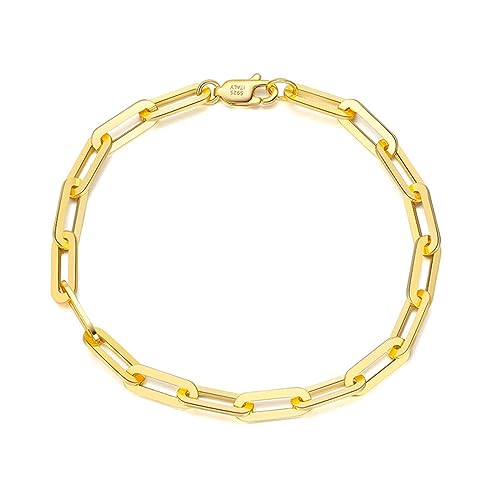 Lieson 925 Sterling Silber Armband Männer Frauen, Armkette Geometrisch Kette 4.5MM Breite Gold 22CM, Geburtstag Muttertag Weihnachten Geschenk für Mama Ehefrau Freundin von Lieson