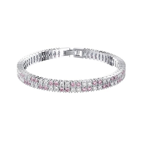 Lieson Armbänder Damen Silber 925, Armkette Zweireihige Tenniskette mit Rosa Weiß Zirkonia Silber 19CM, Geburtstag Muttertag Weihnachten Geschenk für Mama Ehefrau Freundin von Lieson