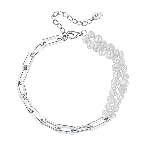 Lieson Armbänder Frauen Silber 925, Armkette Geometrisch Gespleißte Doppelperlenkette Silber Verstellbare 17.5CM, Geburtstag Muttertag Geschenk für Mama Ehefrau Freundin von Lieson