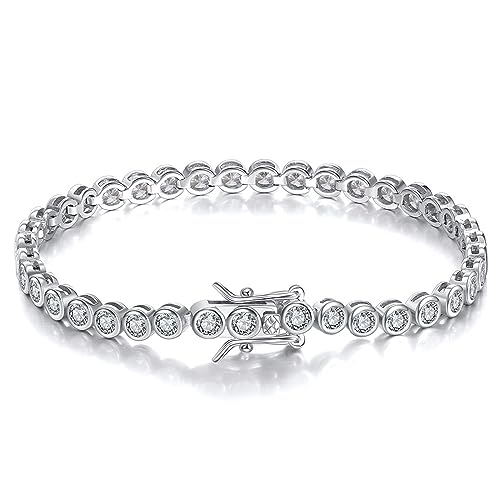 Lieson Armbänder Silber Damen 925, Armband 3MM Rund Tenniskette mit Zirkonia Silber 16.5CM, Geburtstag Muttertag Weihnachten Geschenk für Mama Ehefrau Freundin von Lieson