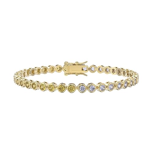 Lieson Armbänder Silber Damen 925, Armkette 3MM Rund Tenniskette mit Zirkonia Gelb Gold 16.5CM, Geburtstag Muttertag Weihnachten Geschenk für Mama Ehefrau Freundin von Lieson