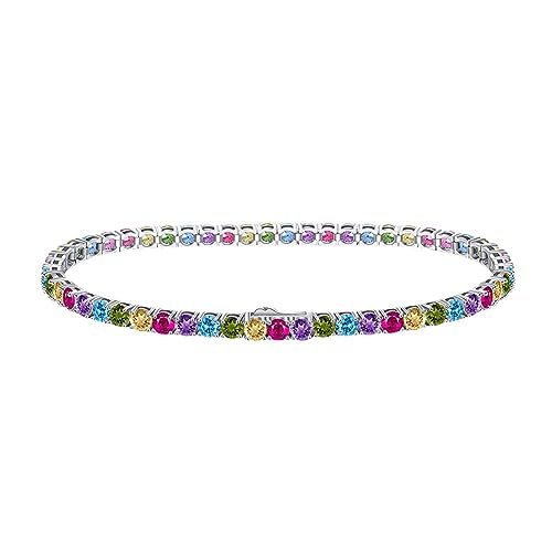 Lieson Armband 925 Silber Damen, Armbänder Bunt 3MM Rund Tenniskette mit Zirkonia Silber 18CM, Geburtstag Muttertag Weihnachten Geschenk für Mama Ehefrau Freundin von Lieson