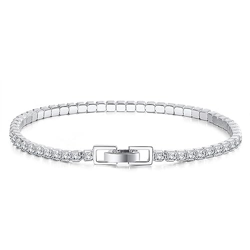 Lieson Armband 925 Silber Damen, Armkette 2.5MM Tenniskette mit Rechteckige Zirkonia Silber 18CM, Geburtstag Muttertag Weihnachten Geschenk für Mama Ehefrau Freundin von Lieson