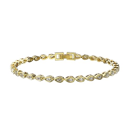 Lieson Armband 925 Silber Damen, Armkette Tropfen Kette aus Zirkonia Gold 16.5CM, Geburtstag Muttertag Weihnachten Geschenk für Mama Ehefrau Freundin von Lieson