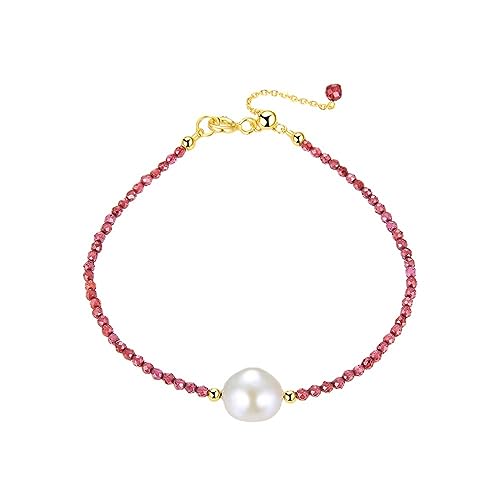 Lieson Armband Damen Silber 925, Armbänder Rosa Stein Kette mit Perle Gold 18CM, Geburtstag Muttertag Weihnachten Geschenk für Mama Ehefrau Freundin von Lieson