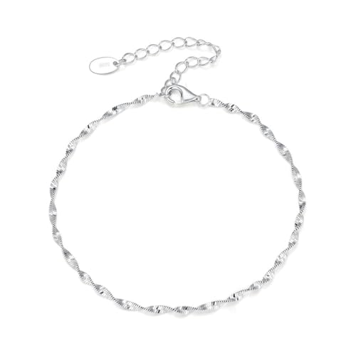 Lieson Armband Damen Silber 925, Armkette 2MM Breite Singapur Kette Silber Verstellbare 16.5CM, Geburtstag Muttertag Weihnachten Geschenk für Mama Ehefrau Freundin von Lieson