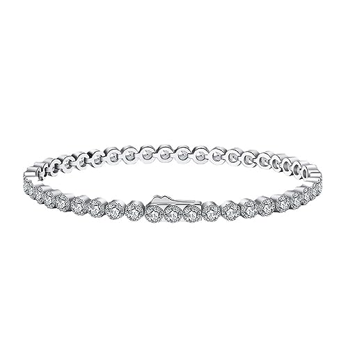 Lieson Armband Silber Damen 925, Armkette Elegant Tenniskette mit 3MM Rund Zirkonia Silber 16.5CM, Geburtstag Muttertag Weihnachten Geschenk für Mama Ehefrau Freundin von Lieson