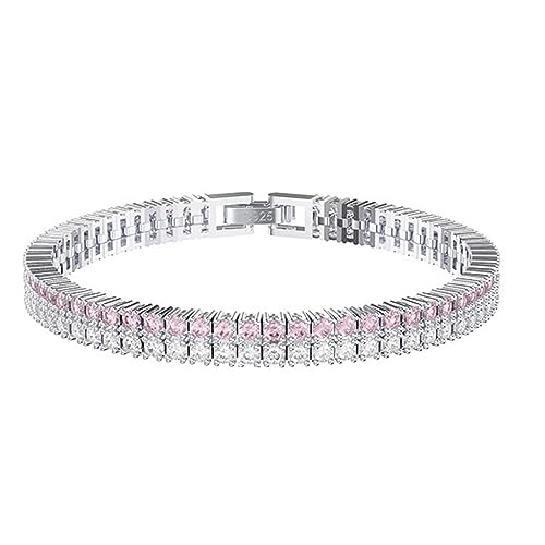 Lieson Armband Silber Damen 925, Armkette Zweireihige 2MM Tenniskette mit Rosa Weiß Zirkonia Silber 16.5CM, Geburtstag Muttertag Weihnachten Geschenk für Mama Ehefrau Freundin von Lieson