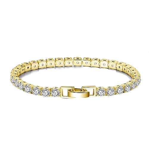 Lieson Armkette Silber 925 Damen, Armbänder 4MM Breite Tenniskette mit Zirkonia Gold 20CM, Geburtstag Muttertag Weihnachten Geschenk für Mama Ehefrau Freundin von Lieson