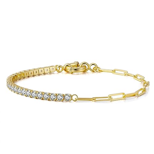 Lieson Armkette Silber 925 Damen, Armband Tenniskette Zirkonia mit Geometrisch Muster Gold 18CM, Geburtstag Muttertag Weihnachten Geschenk für Mama Ehefrau Freundin von Lieson