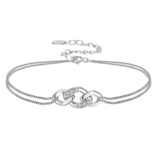 Lieson Armkette Silber 925 Damen, Gliederarmband Verdreht Kette mit Zirkonia Silber Verstellbare 17CM, Geburtstag Muttertag Weihnachten Geschenk für Mama Ehefrau Freundin von Lieson