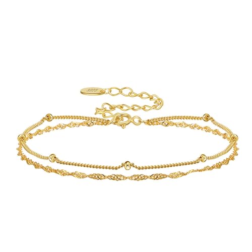 Lieson Armkette Silber Damen 925, Armbänder Doppelt Kette mit Perle Gold Verstellbare 20CM, Geburtstag Muttertag Weihnachten Geschenk für Mama Ehefrau Freundin von Lieson