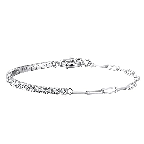 Lieson Armkette Silber Damen 925, Armbänder Tenniskette Zirkonia mit Geometrisch Muster Silber 18CM, Geburtstag Muttertag Weihnachten Geschenk für Mama Ehefrau Freundin von Lieson