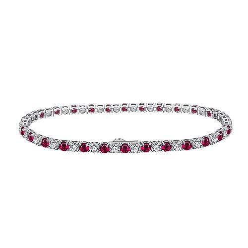 Lieson Armkette Silber Damen 925, Armbänder Tenniskette mit 3MM Rot Weiß Zirkonia Silber 19CM, Geburtstag Muttertag Weihnachten Geschenk für Mama Ehefrau Freundin von Lieson