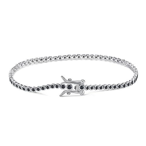 Lieson Armkette Silber Damen 925, Armband 1.5MM Schwarz Tenniskette mit Zirkonia Silber 18CM, Geburtstag Muttertag Weihnachten Geschenk für Mama Ehefrau Freundin von Lieson